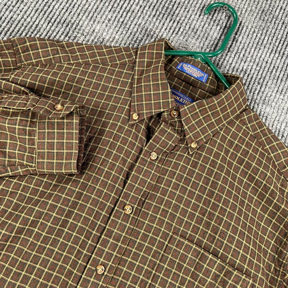 Sir Pendleton Shirt Mens Large Brown Plaid Long Sleeve Button Down Wool USA